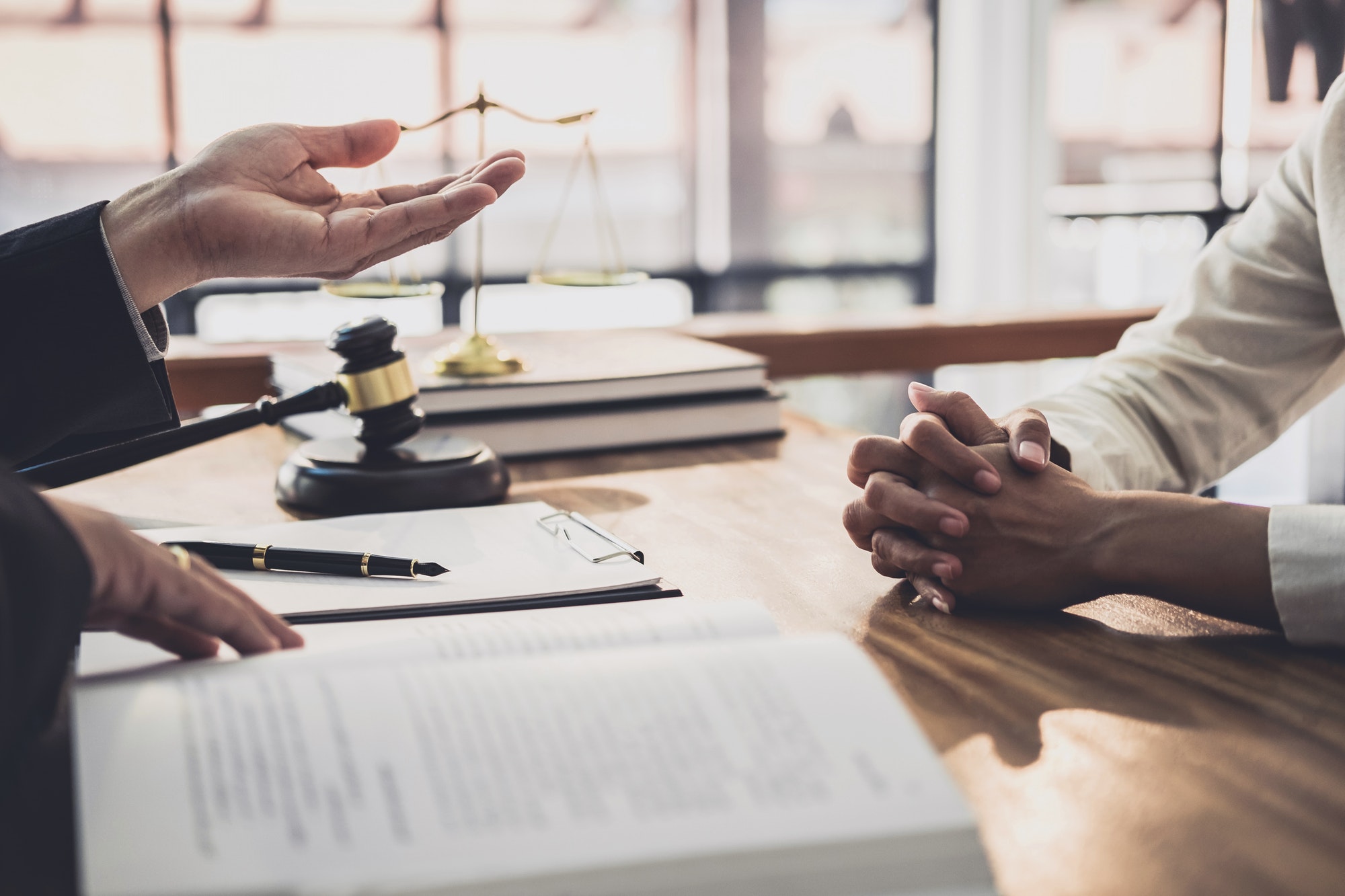 Consultation and conference of professional businesswoman and Male lawyers working and discussion